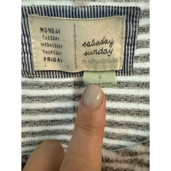 Women’s Anthropologie Saturday Sunday Gray White Striped Knit Top Large L Cozy - Picture 2 of 4